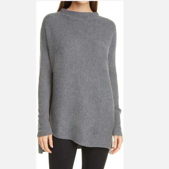 Nordstrom Signature 100% Cashmere Asymmetrical Ribbed Sweater – Grey - Picture 1 of 12